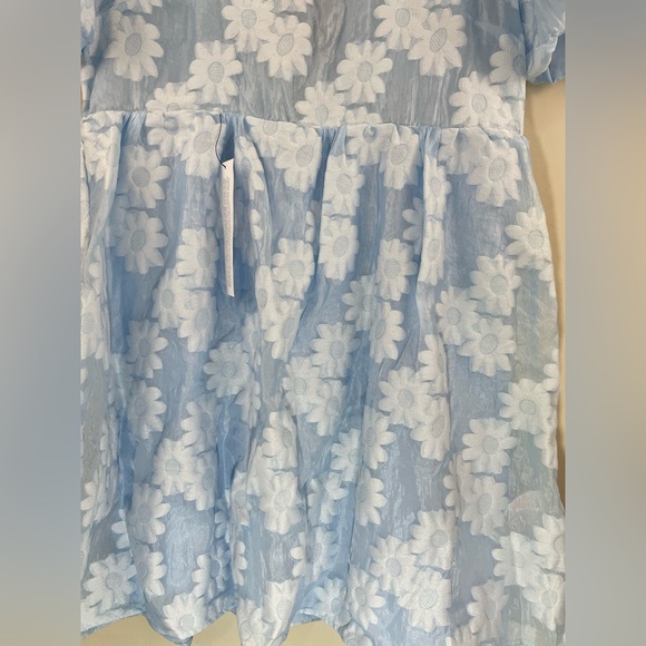 NWT Topshop Daisy Organza Bow Floral Sheer Babydoll Mini Dress Blue White Sz 12 - Picture 7 of 13